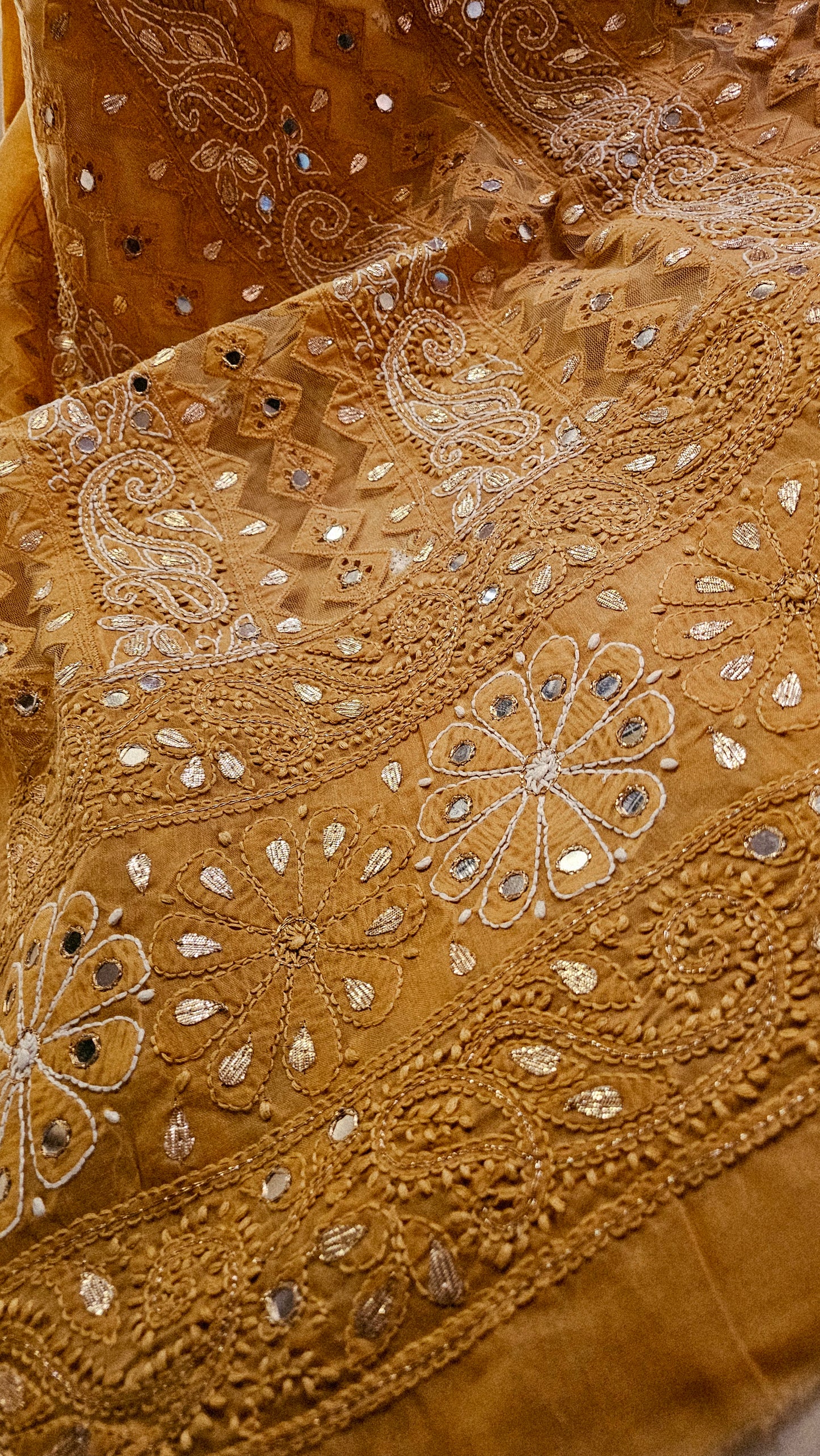 Chikankari embroidered shirt with gota and mirror work