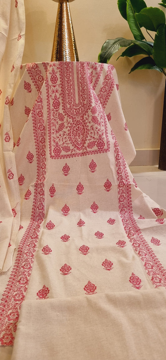 Khaddar karandi embroidered three piece