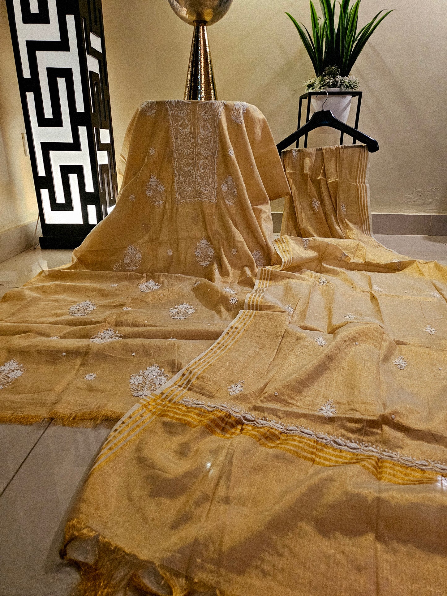 Chanderi silk chikankari suit