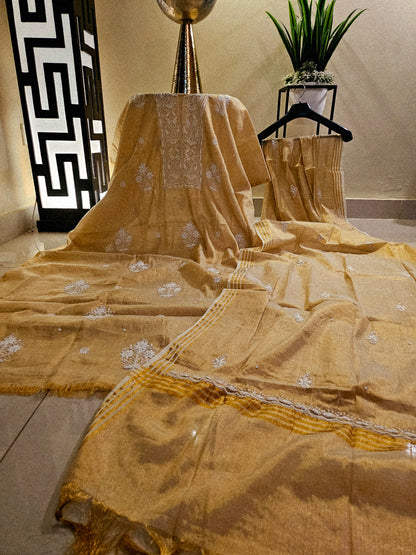 Chanderi silk chikankari suit