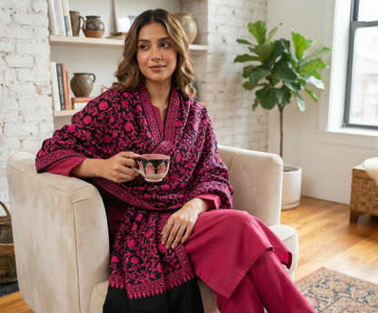 Embroidered suit: pashmina
