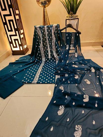 Lawn embroidered three piece