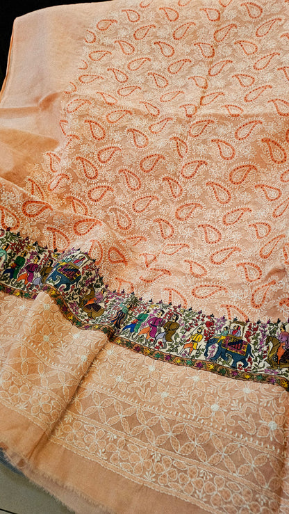Chikankari shirt with kalamkar border