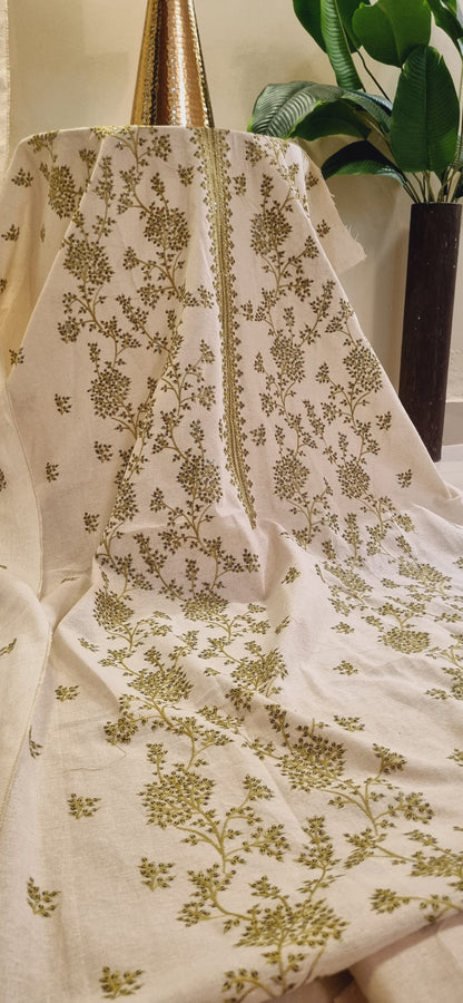 Khaddar karandi embroidered three piece suit