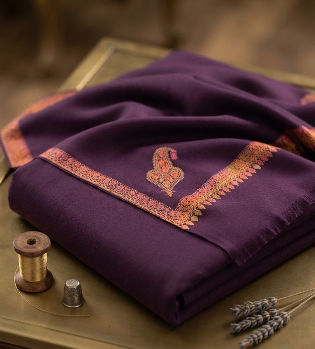 Embroidered three piece: woollen pashmina