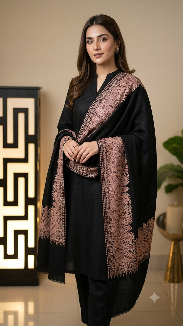 Border embroidered: Pashmina