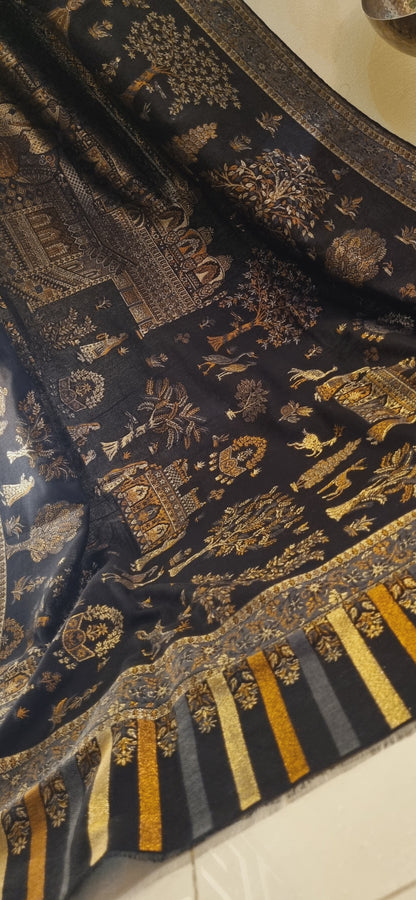 Tajmehal kaani shawl with zaree weave