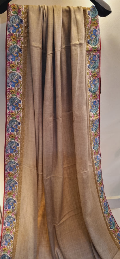 Pashmina with kalamkar and swarovski border