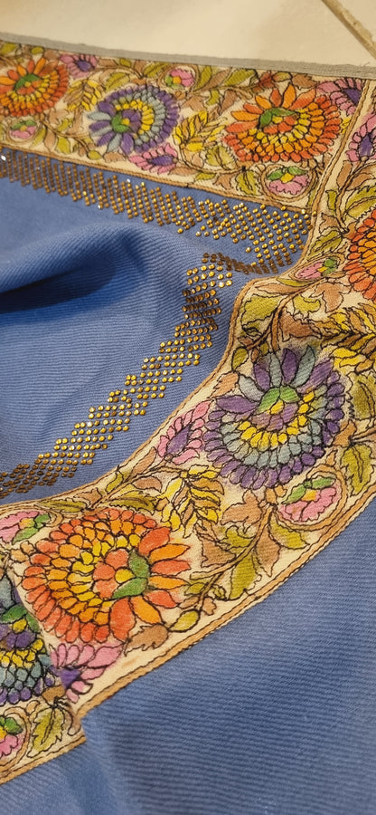 Pashmina with kalamkar and swarovski border