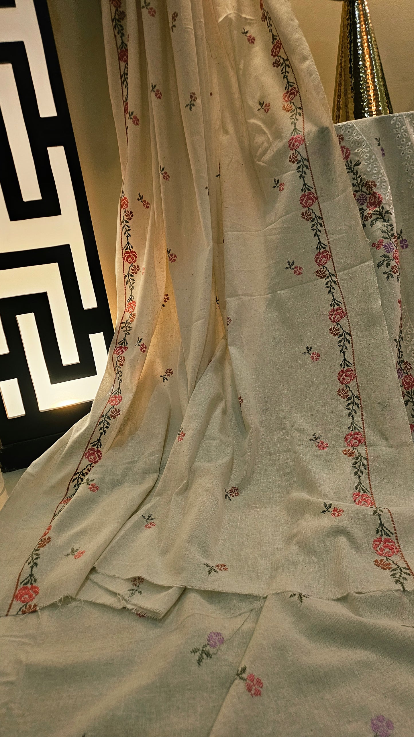 Embroidered three piece: karandi khaddar