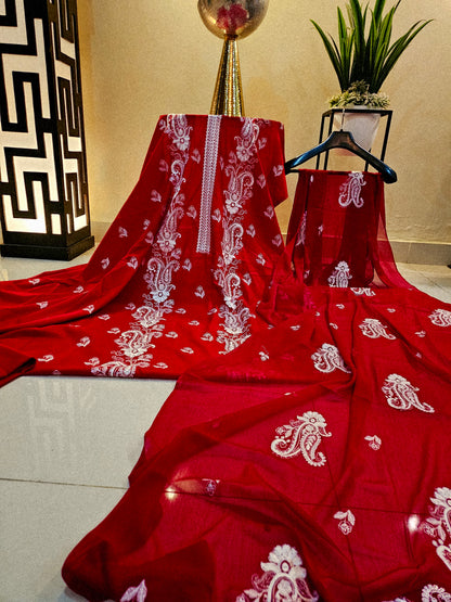 Lawn embroidered three piece