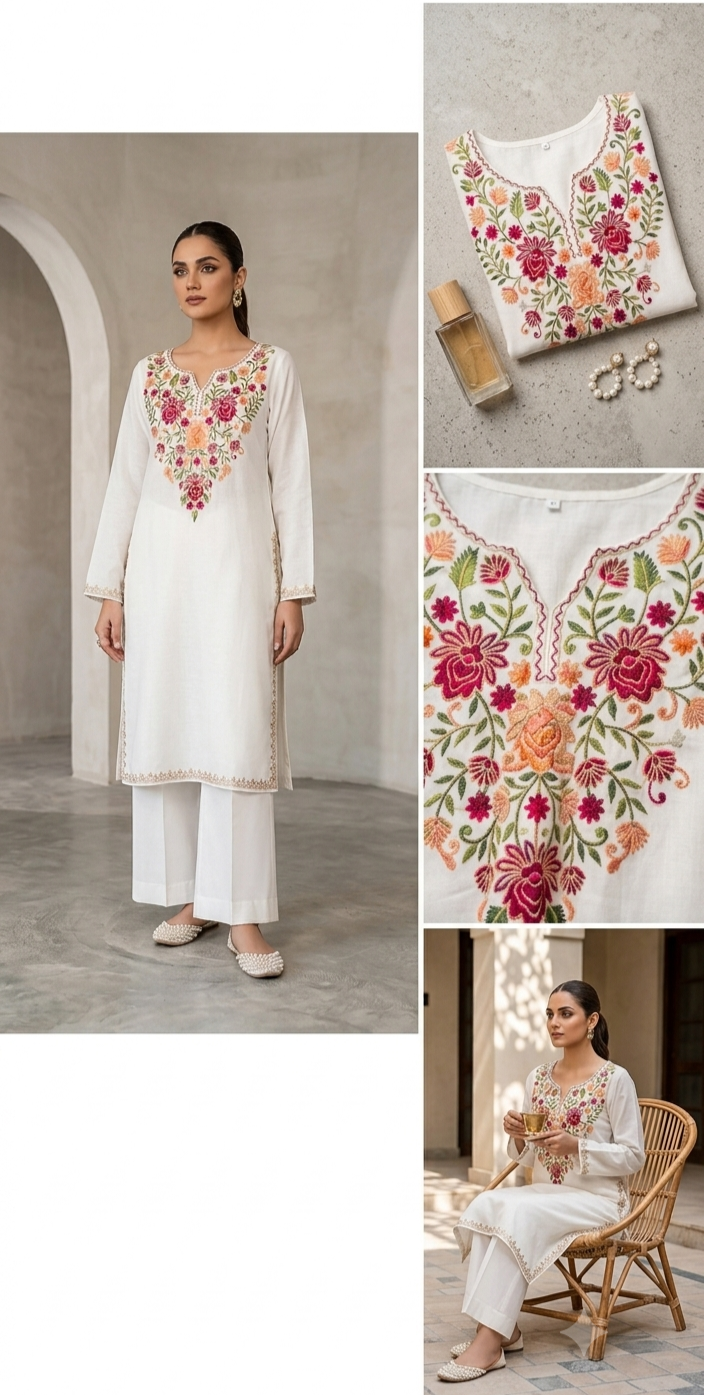 Embroidered kurta: Pashmina