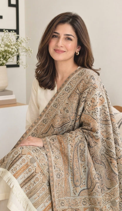 Reversible moonlight gandhara kaani shawl: Pashmina