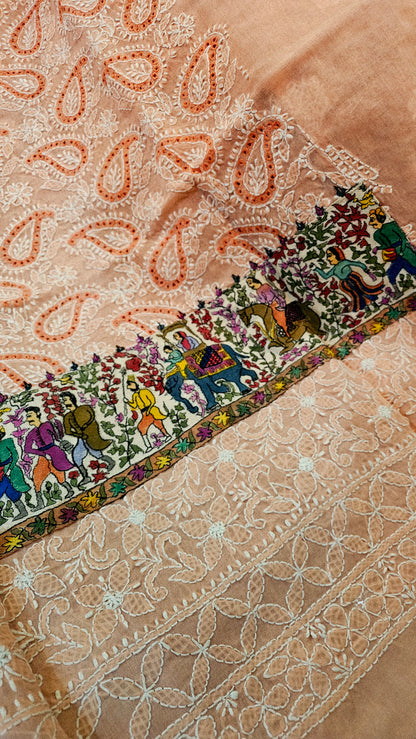 Chikankari shirt with kalamkar border