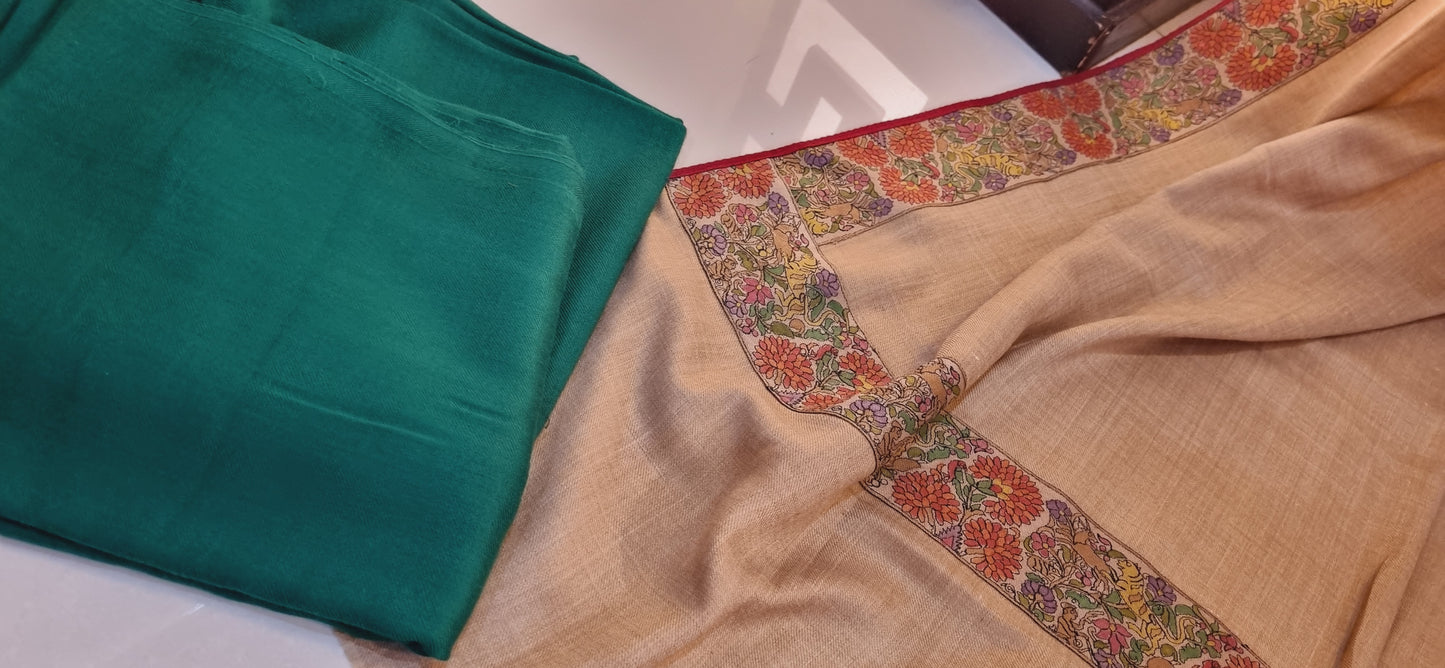 Pashmina kalamkar with plain suit