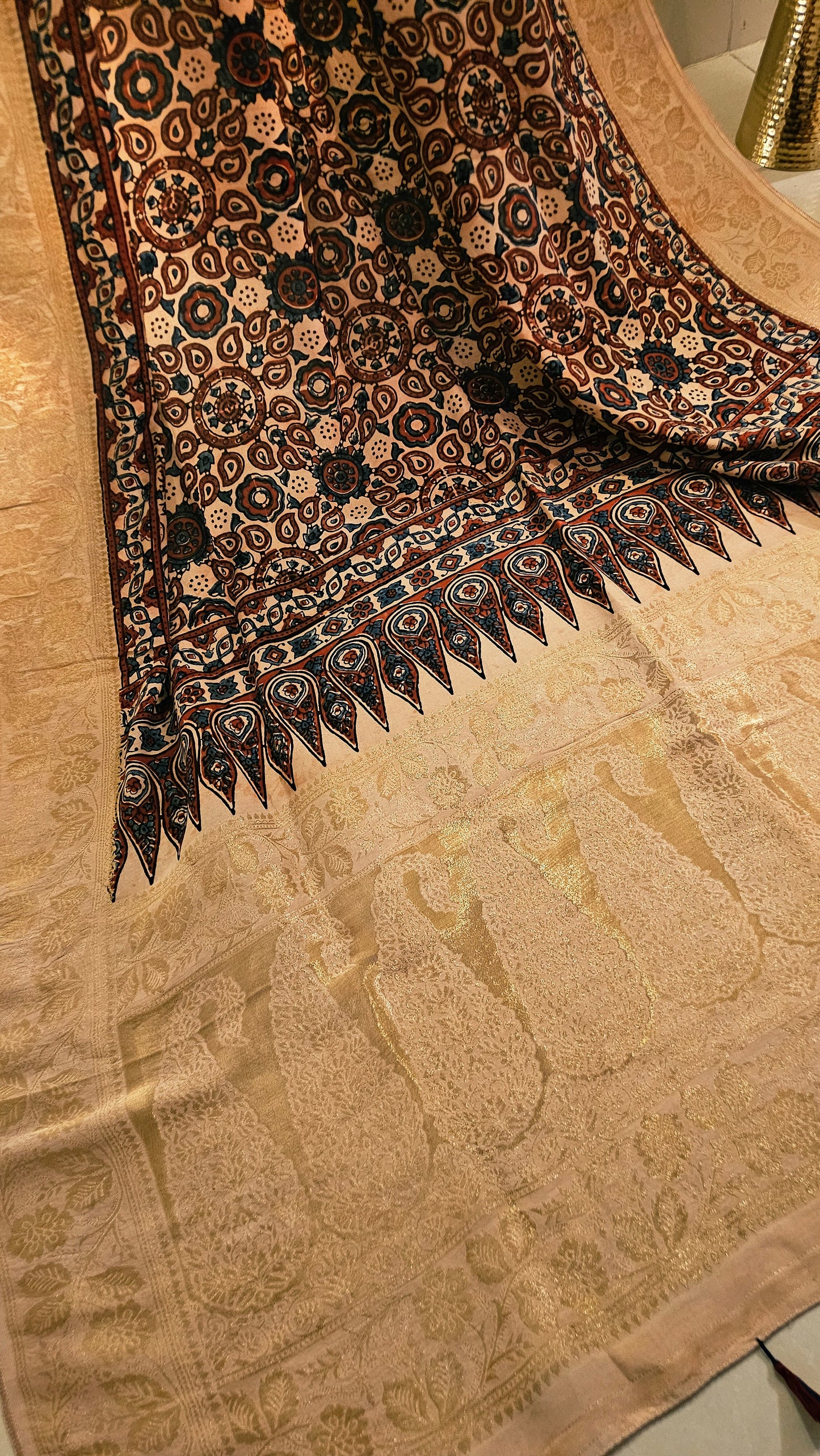 Formal ajrak shawl: Monga silk