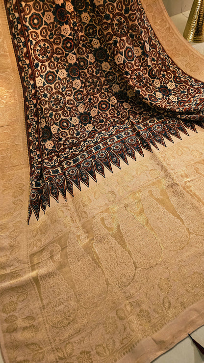 Formal ajrak shawl: Monga silk