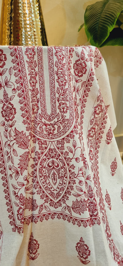 Khaddar karandi embroidered three piece