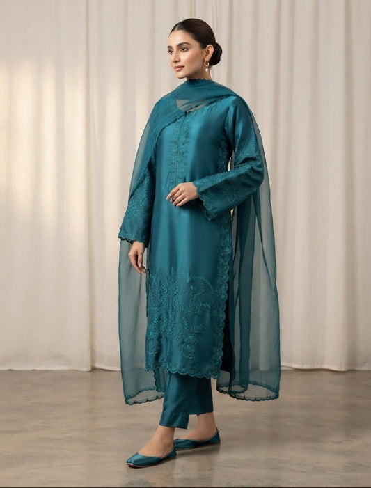 Embroidered three piece: silk