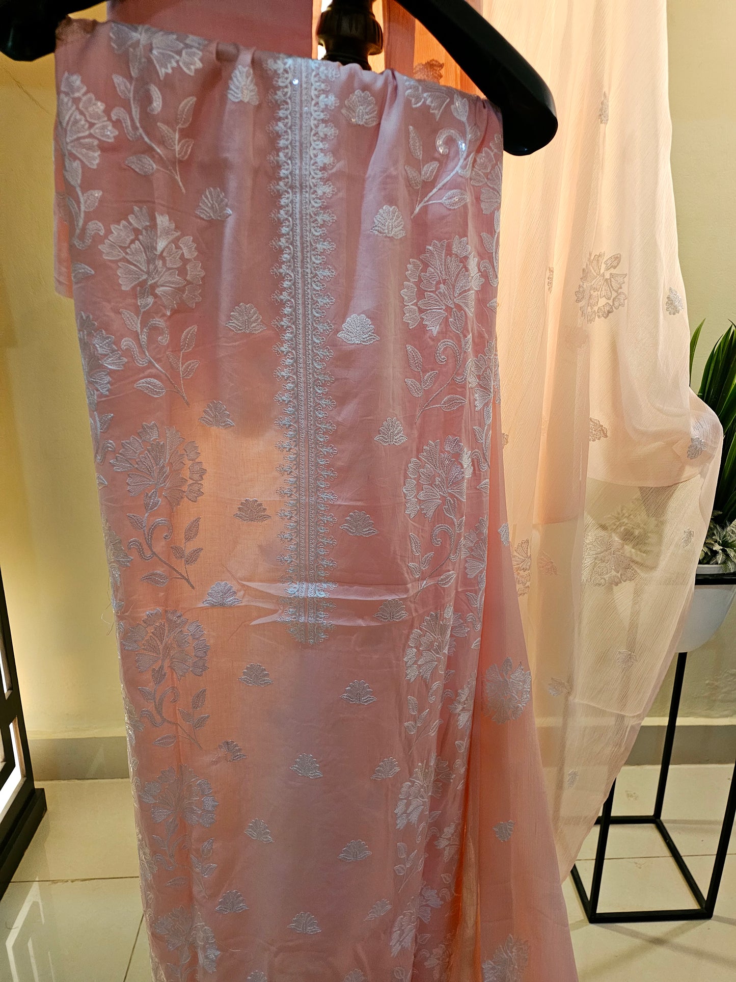 Lawn embroidered three piece suit