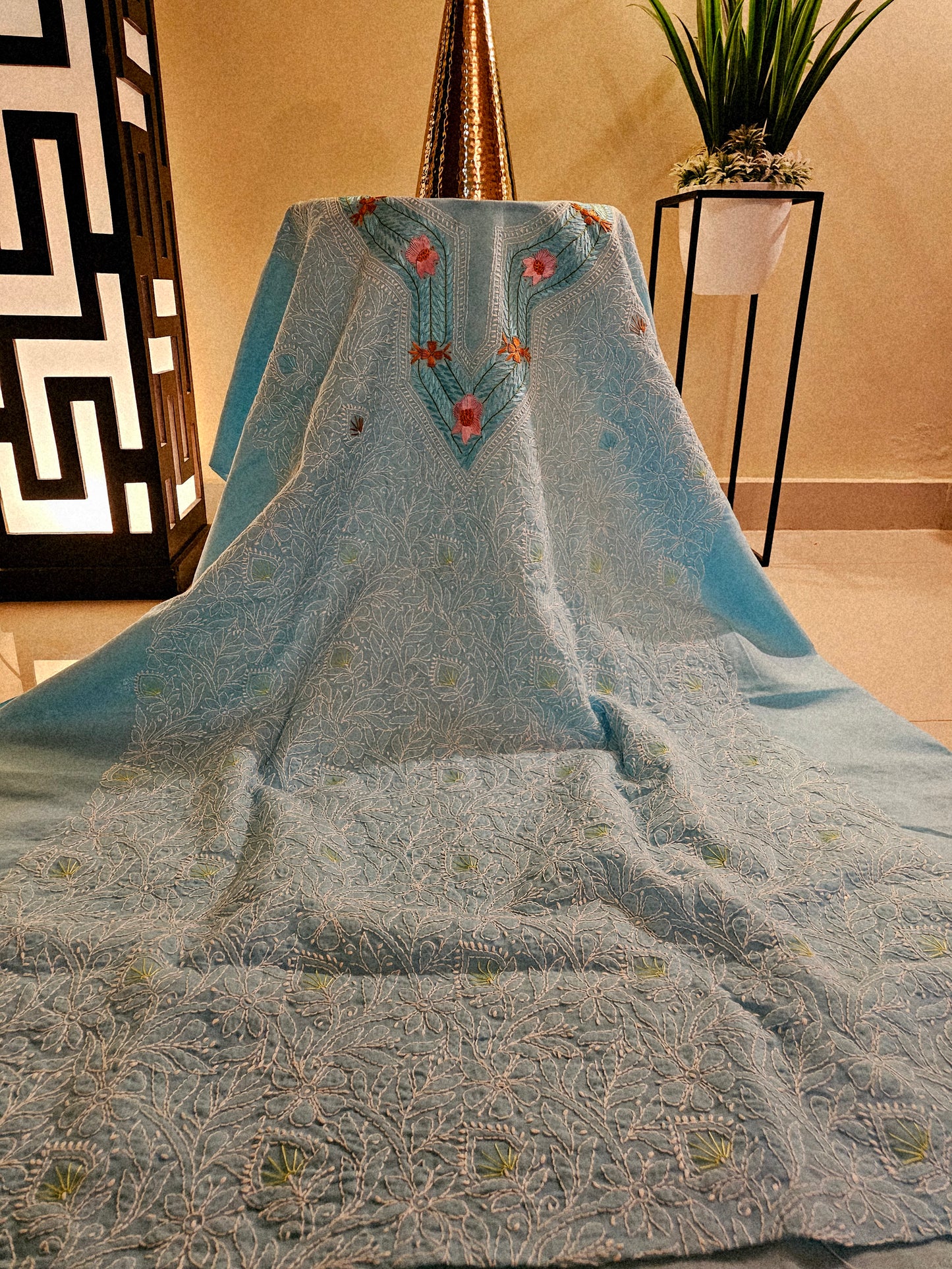 Parsai gara embroidered chikankari shirt