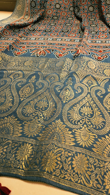 Formal ajrak shawl: Monga Silk