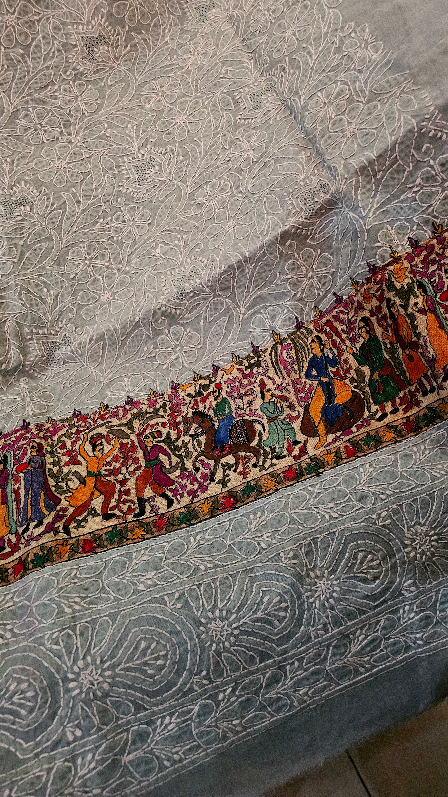 Chikankari shirt with kalamkar border