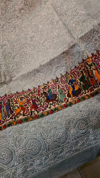 Chikankari shirt with kalamkar border