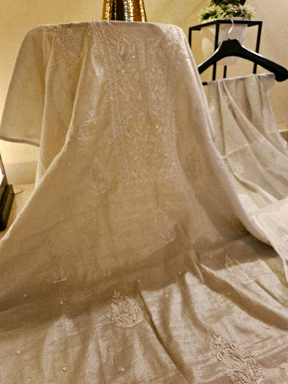 Chanderi silk Chikankari suit