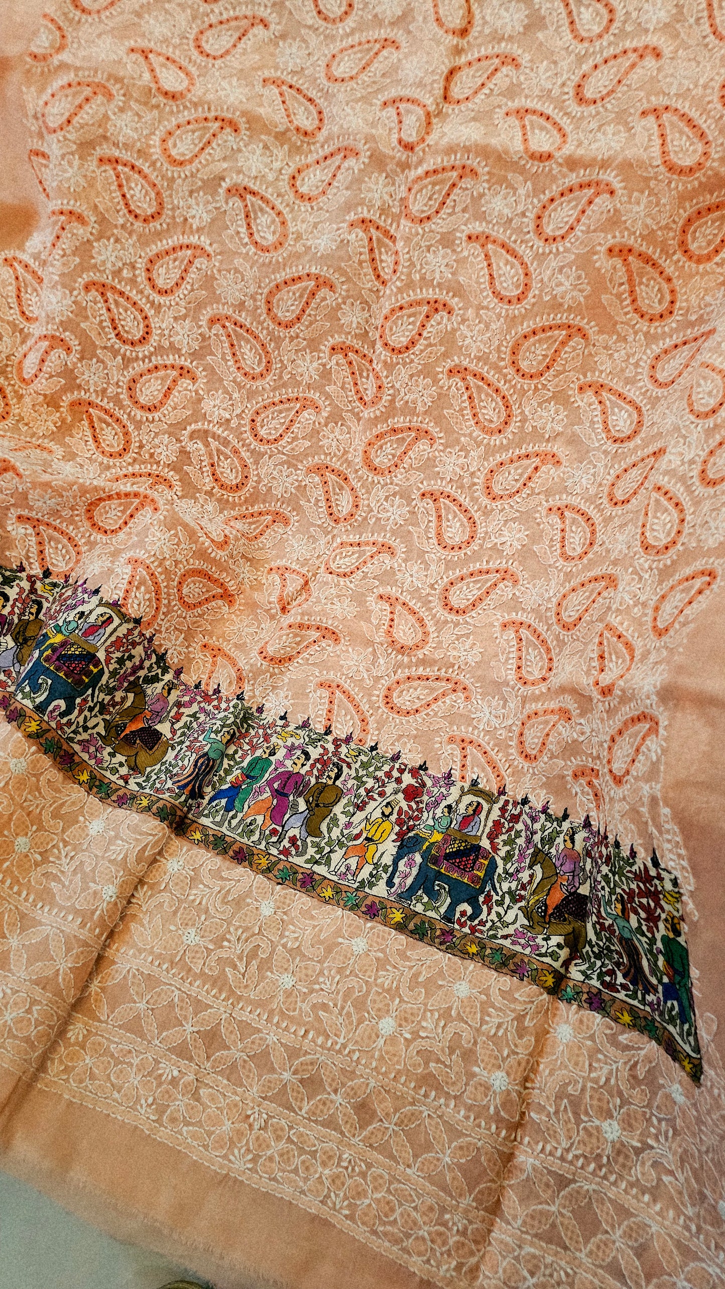 Chikankari shirt with kalamkar border