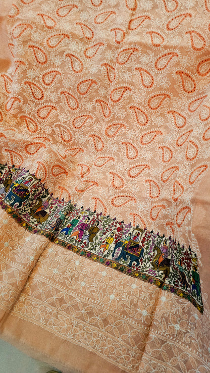 Chikankari shirt with kalamkar border