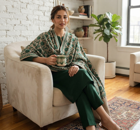 Embroidered three piece: Pashmina
