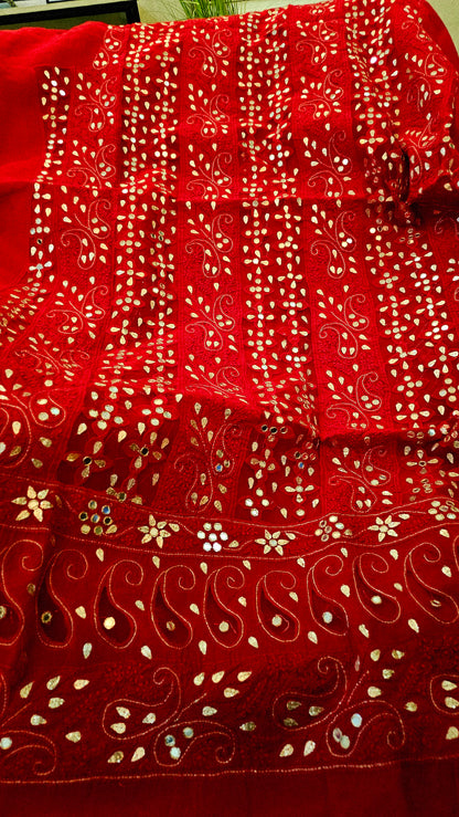 Chikankari with gota and mirror work