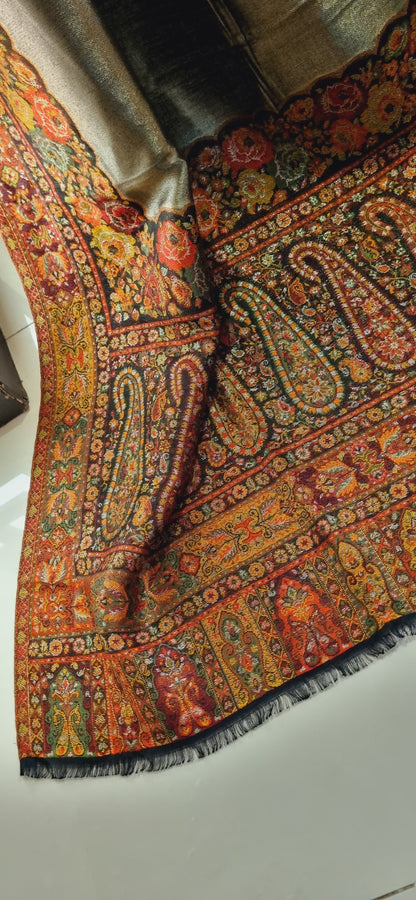 Reversible Moonlight gandhara kaani pashmina shawl