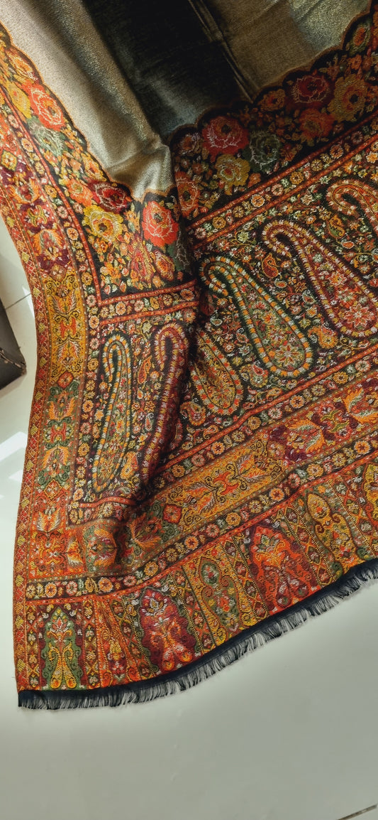 Reversible Moonlight gandhara kaani pashmina shawl