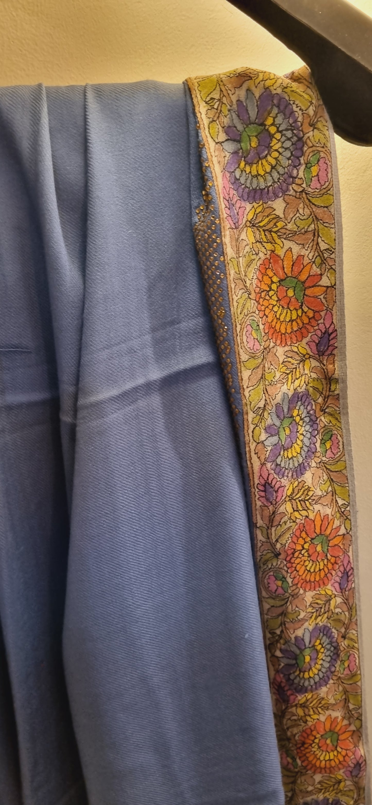Pashmina with kalamkar and swarovski border