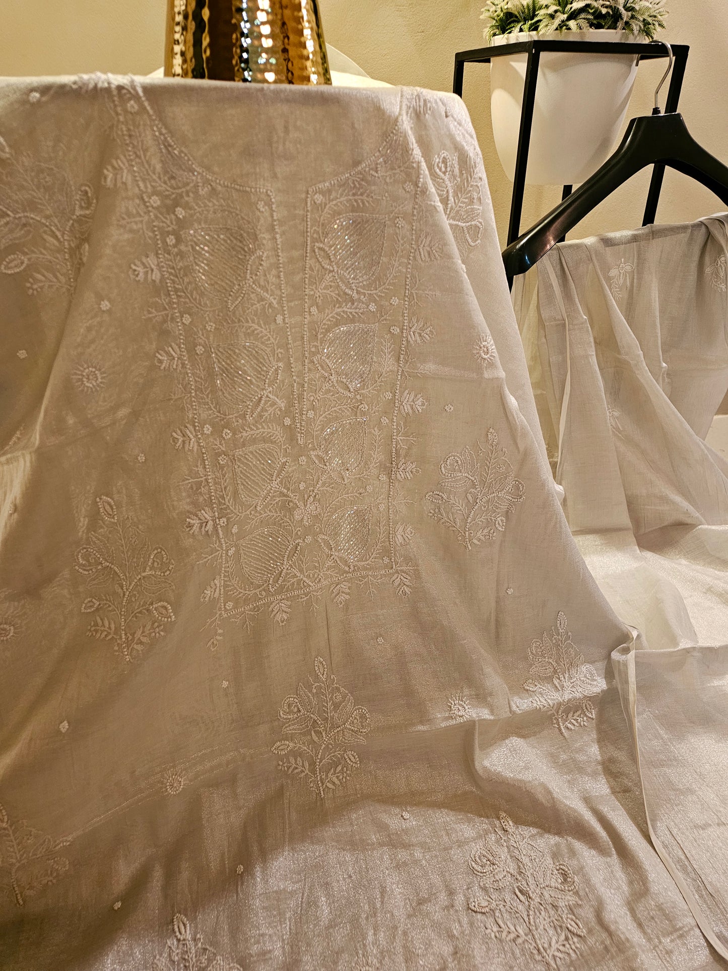 Chanderi silk chikankari suit