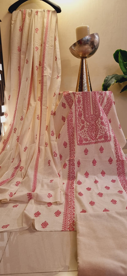 Khaddar karandi embroidered three piece