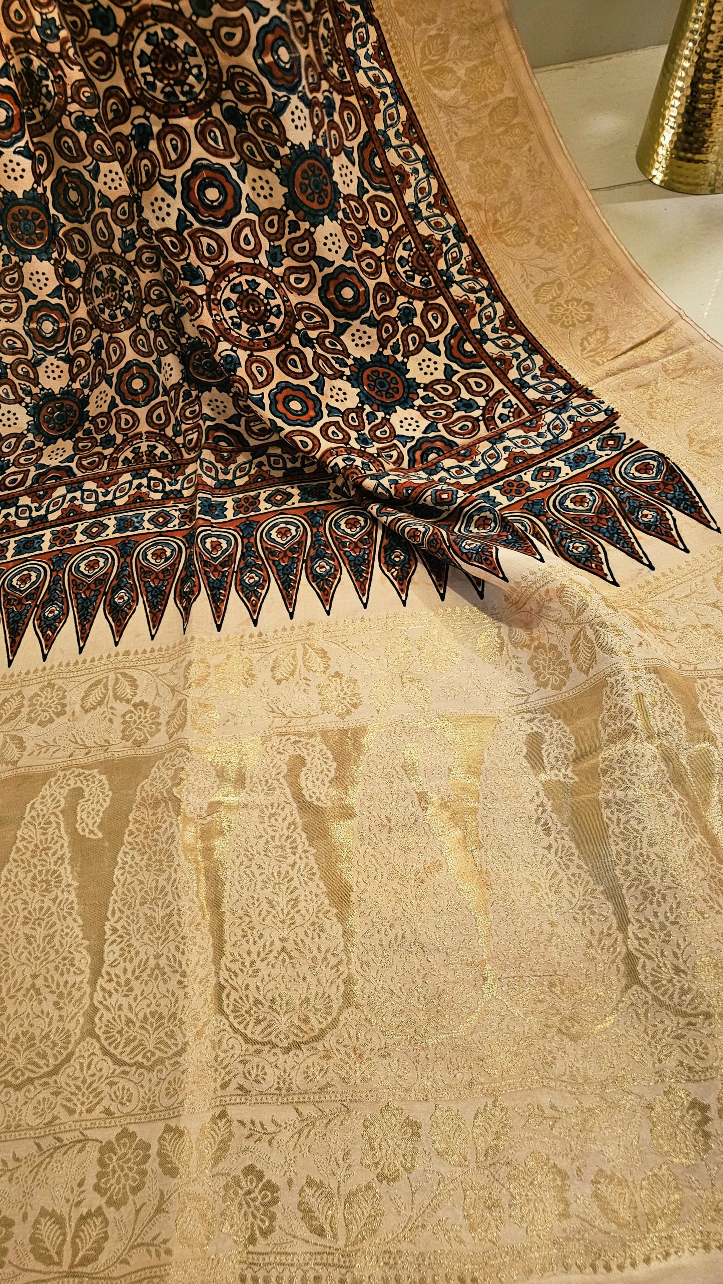 Formal ajrak shawl: Monga silk