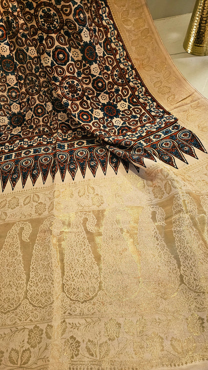 Formal ajrak shawl: Monga silk