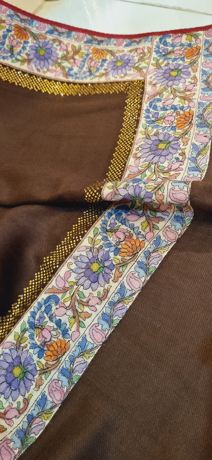 Pashmina with kalamkar and swarovski border