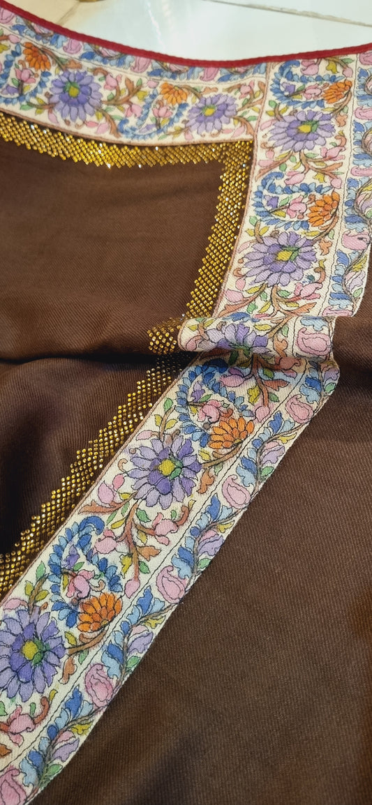 Pashmina with kalamkar and swarovski border
