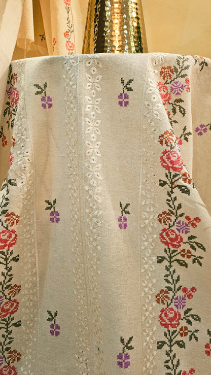 Embroidered three piece: karandi khaddar