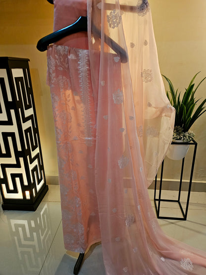 Lawn embroidered three piece suit