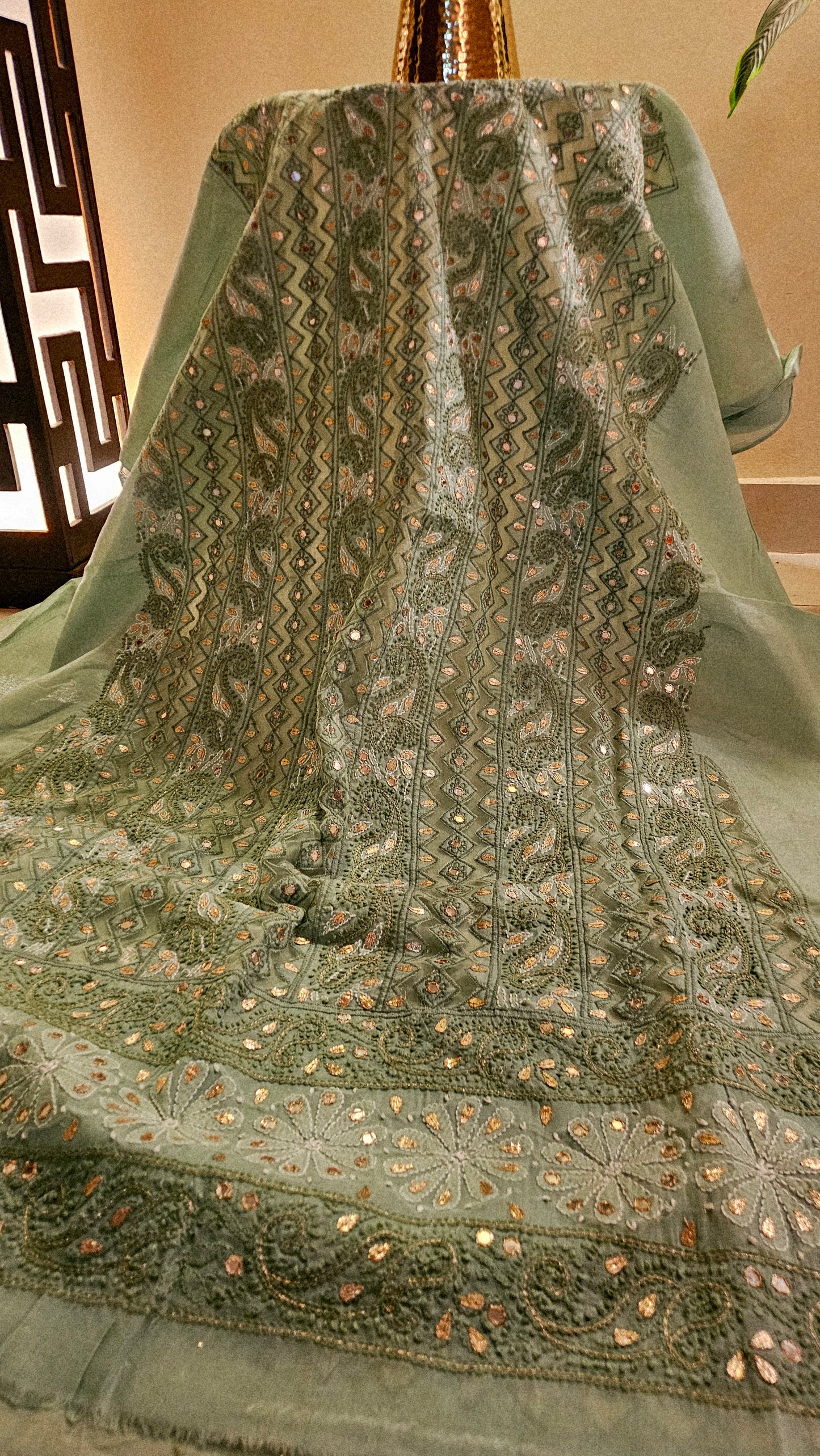 Chikankari shirt with gota and mirror