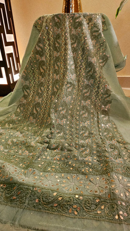 Chikankari shirt with gota and mirror