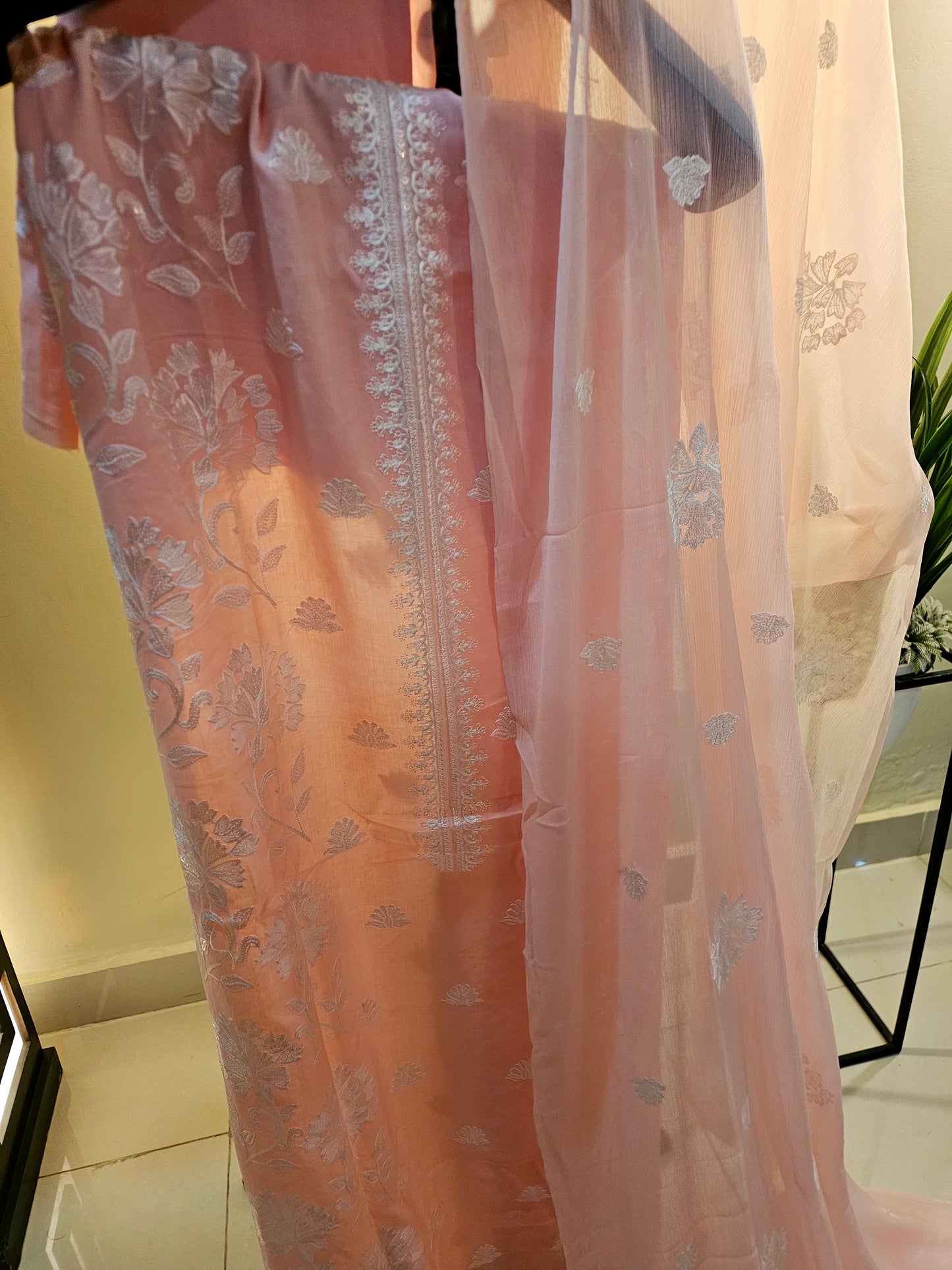 Lawn embroidered three piece suit