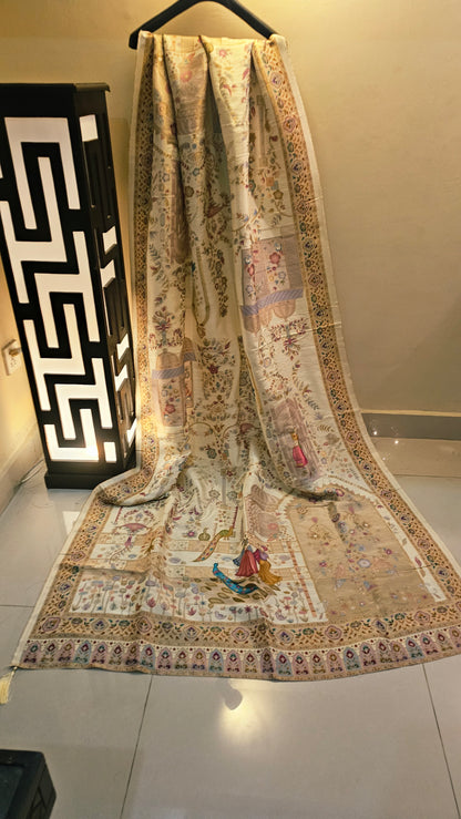 Meenakari shikargah shawl: silk