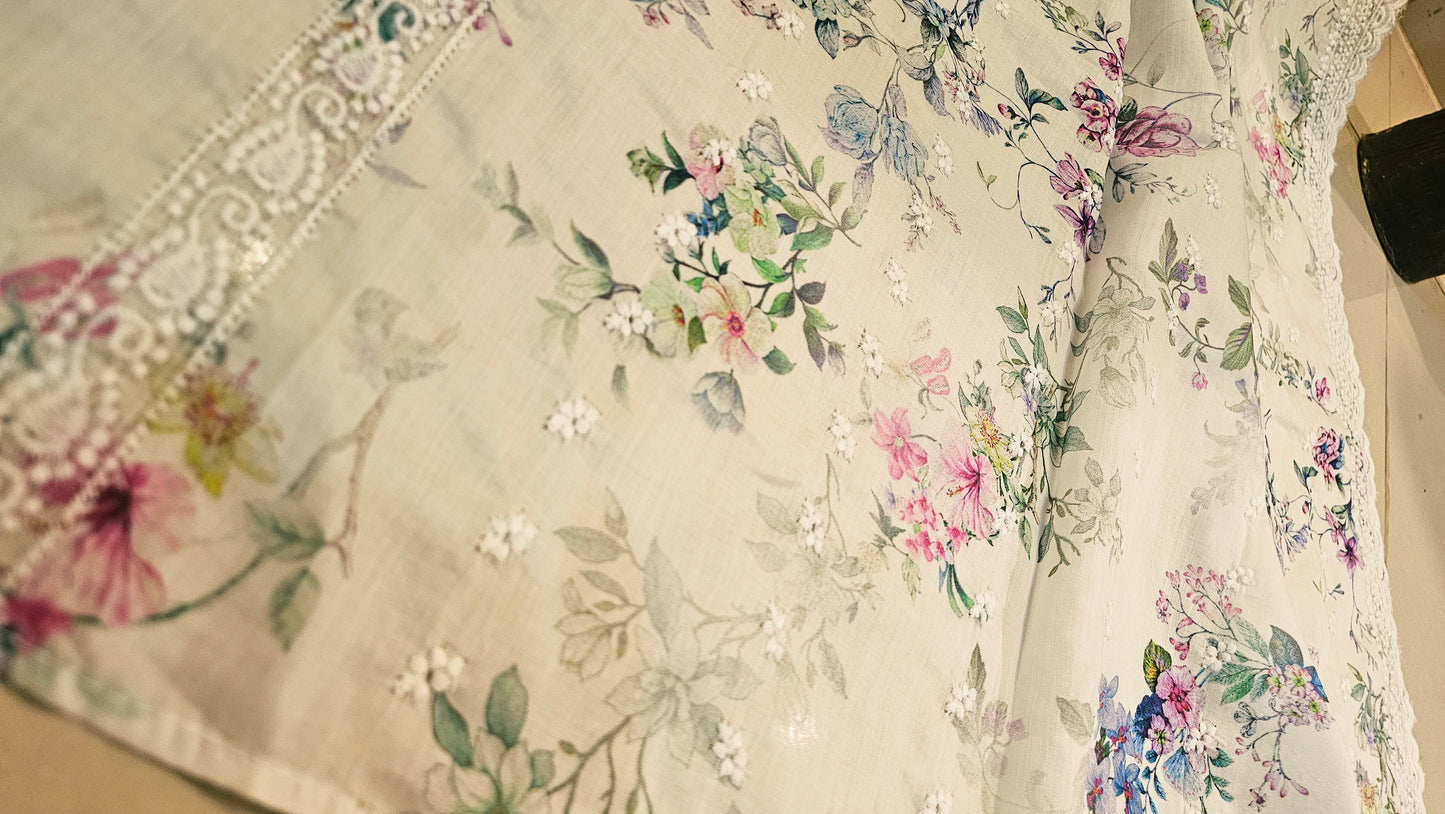 Lawn chikan embroidered printed shawls