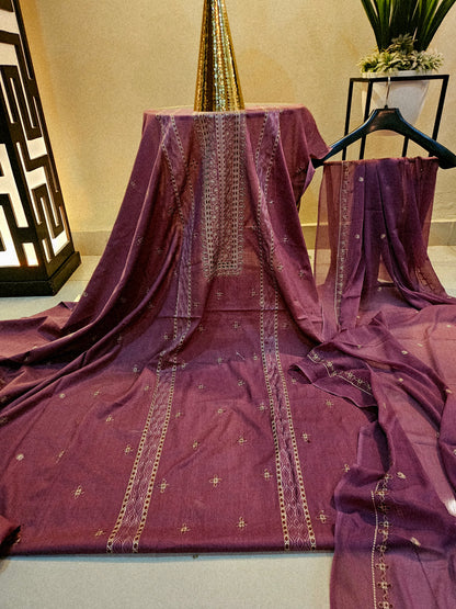 Lawn embroidered three piece